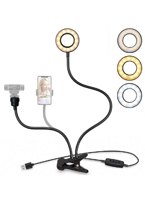 Light Stand for Live Stream, Selfie Ring Light with Webcam Mount