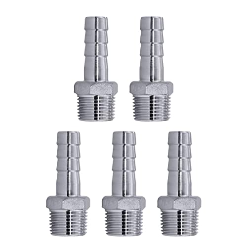 JoyTube 3/8" Hose Barb to 1/2" Male NPT 304 Stainless Steel Barbed Hose Fitting for Home Brew Water Fuel Air (Pack of 5) - Image 5