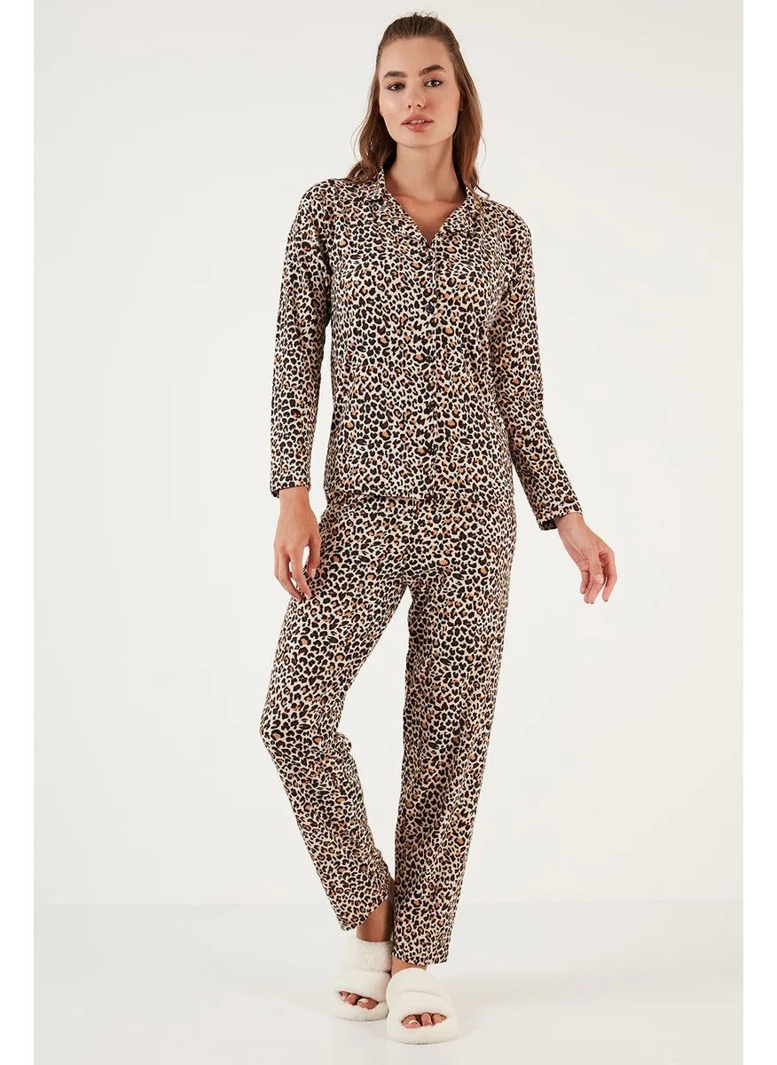 Lela Patterned Elastic Waist Shirt Collar Woven Pajama Set Women's Pajama Set 6095660W4