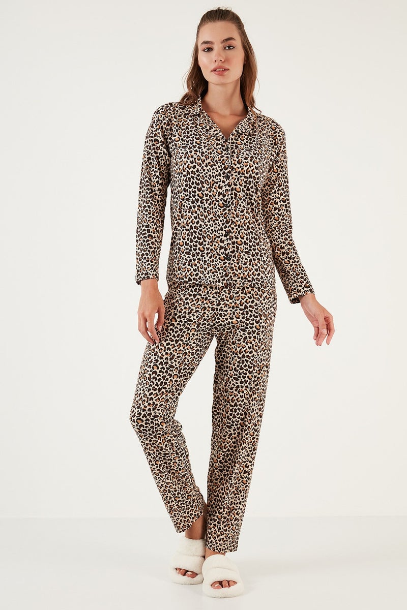 Lela Patterned Elastic Waist Shirt Collar Woven Pajama Set Women's Pajama Set 6095660W4  - Image 2