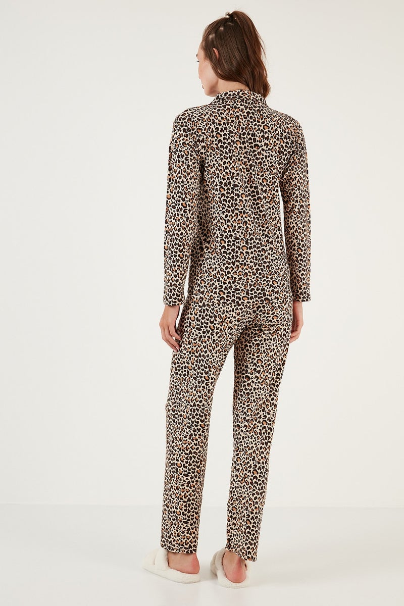 Lela Patterned Elastic Waist Shirt Collar Woven Pajama Set Women's Pajama Set 6095660W4  - Image 3