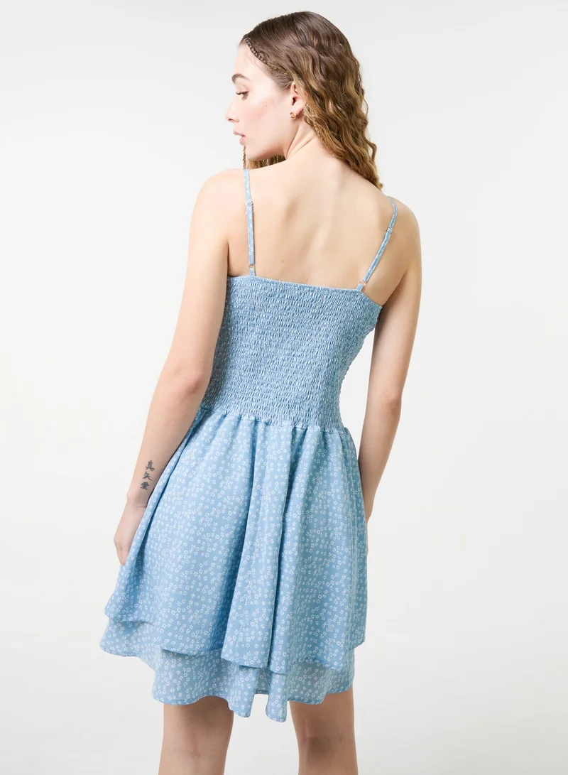 Pink Vanilla Shirred Ruffle Mini Dress