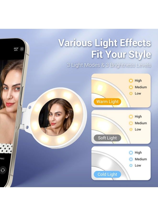 JJC Magnetic Phone Selfie Ring Light, Rechargeable Cell Phone Light with 3 Light Modes/3 Brightness Levels, 180 Flip & Built-in Mirror Design Phone Fill Light for Vlog Live Streaming - Image 3