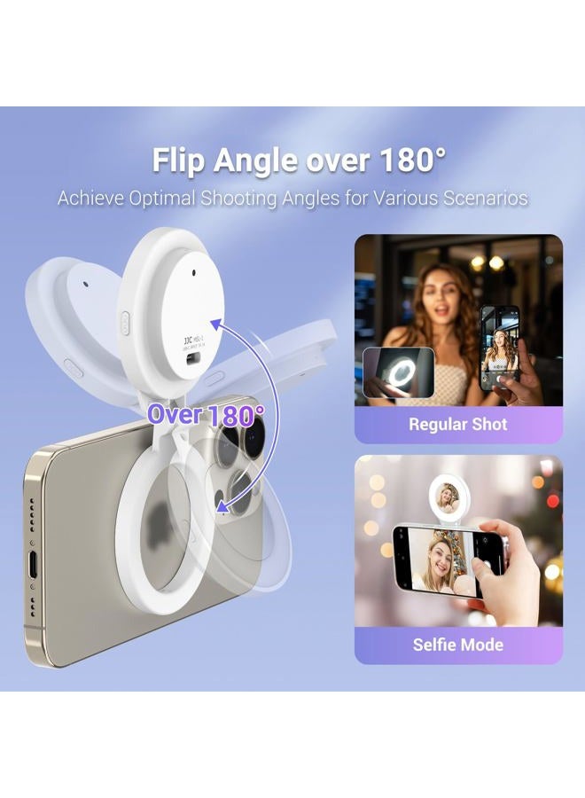 JJC Magnetic Phone Selfie Ring Light, Rechargeable Cell Phone Light with 3 Light Modes/3 Brightness Levels, 180 Flip & Built-in Mirror Design Phone Fill Light for Vlog Live Streaming - Image 4