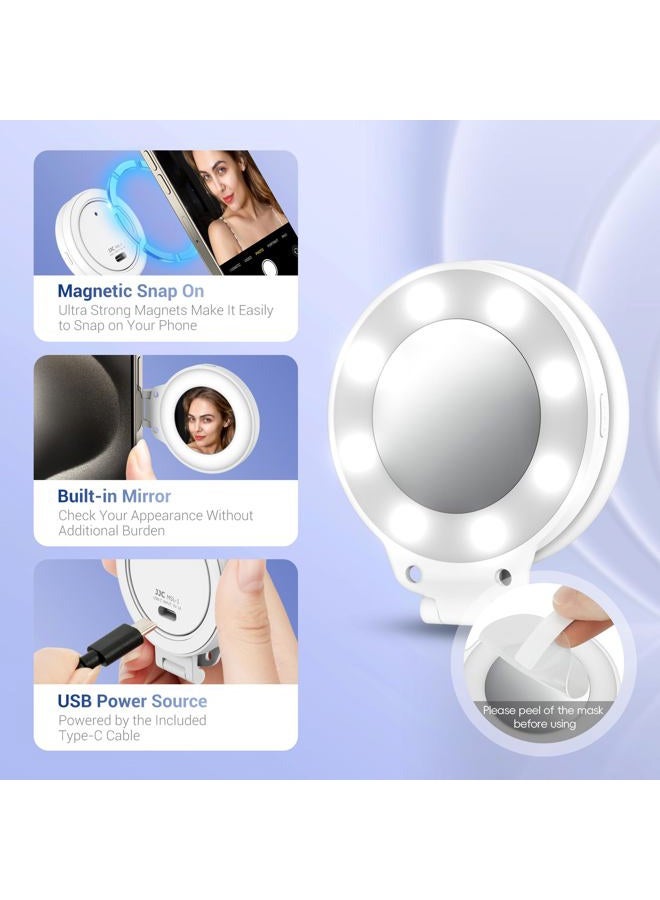 JJC Magnetic Phone Selfie Ring Light, Rechargeable Cell Phone Light with 3 Light Modes/3 Brightness Levels, 180 Flip & Built-in Mirror Design Phone Fill Light for Vlog Live Streaming - Image 5