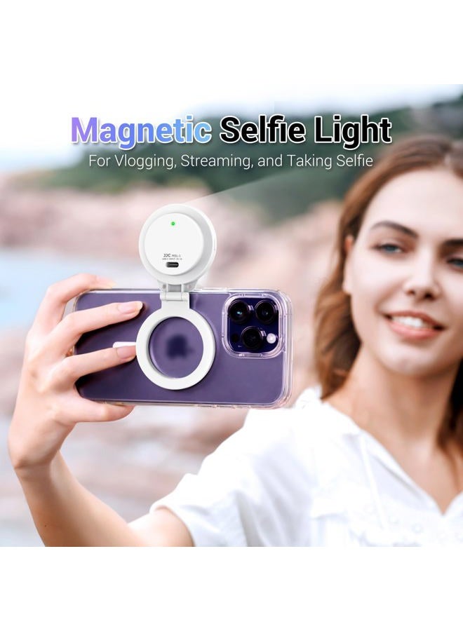 JJC Magnetic Phone Selfie Ring Light, Rechargeable Cell Phone Light with 3 Light Modes/3 Brightness Levels, 180 Flip & Built-in Mirror Design Phone Fill Light for Vlog Live Streaming - Image 2