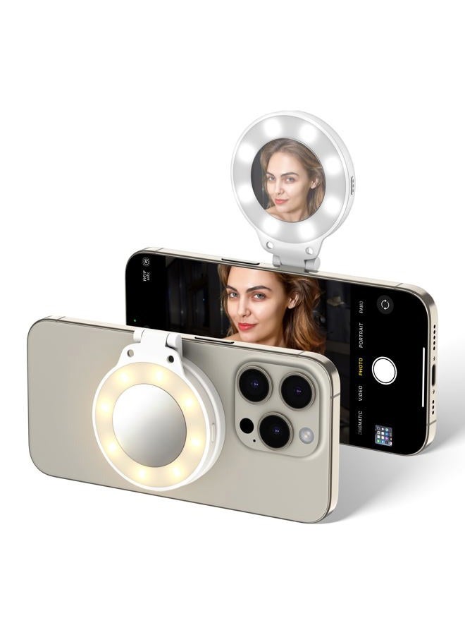 JJC Magnetic Phone Selfie Ring Light, Rechargeable Cell Phone Light with 3 Light Modes/3 Brightness Levels, 180 Flip & Built-in Mirror Design Phone Fill Light for Vlog Live Streaming - Image 1