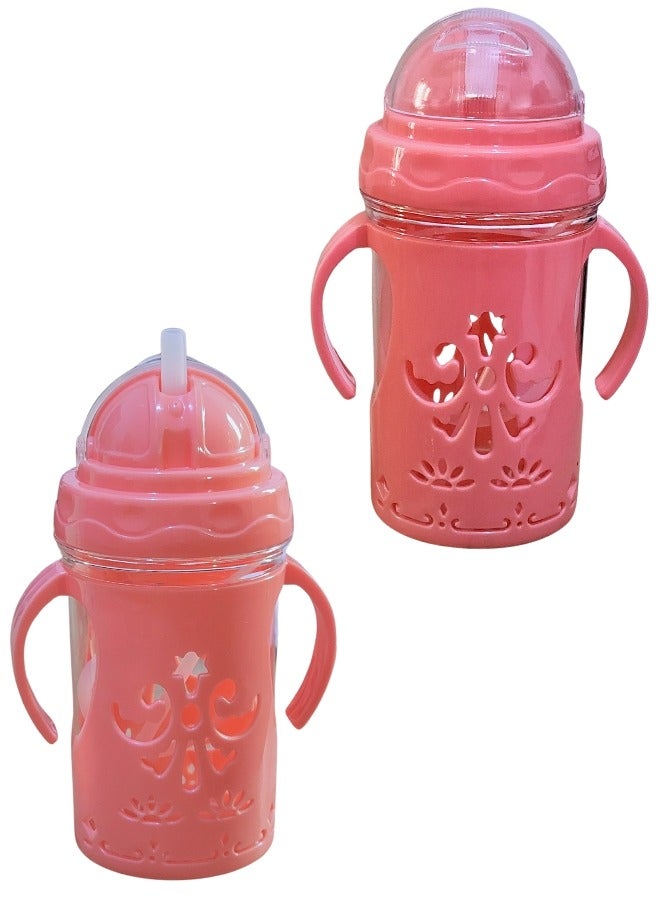 FALMER 300ml BPA-Free Children Water Bottle with Straw & Dual Handle Toddler Kid Baby Milk Drinking Feeder Travel Outdoor Leakproof Shatter Resistant  - Image 1