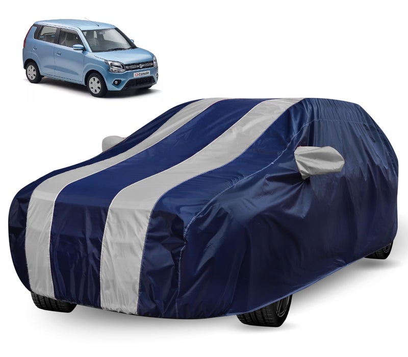Auto Hub Car Cover Compatible with Maruti WagonR (Model : 2019-Till Date) with Mirror Pocket, Water Resistant, Triple Stitched, WagonR Car Cover, Navy-Silver - Image 1