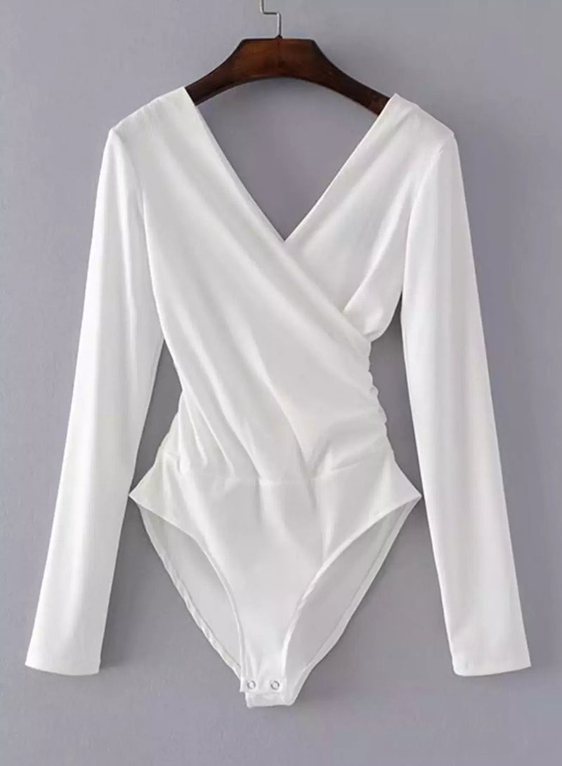 Surplice V Neckline Ribbed Bodysuit - Image 1