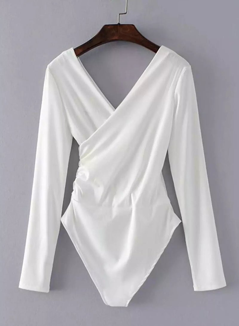 Surplice V Neckline Ribbed Bodysuit - Image 2