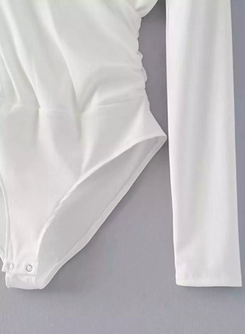Surplice V Neckline Ribbed Bodysuit - Image 5