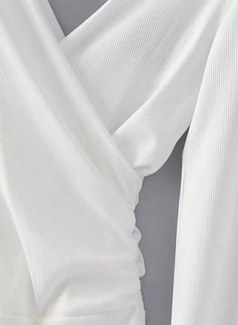 Surplice V Neckline Ribbed Bodysuit - Image 4