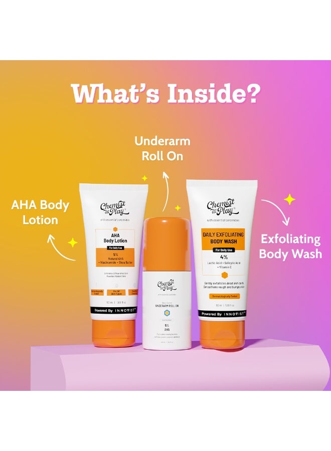 Chemist at Play Exfoliating Kit|Exfoliating Body Wash Body Wash For Rough Skin |Roll on Deodorant- Aqua Fragrance Prevents Odour Exfoliates Underarm| AHA Body Lotion For Radiant Skin - Image 5