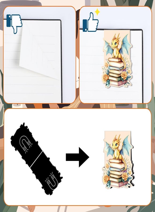 Wxiben فواصل كتب مغناطيسية بتصميم تنين وزهرة من Wxiben - 8 قطع فواصل كتب بتصميم تنين مجنح، فواصل كتب مغناطيسية بتصميمات حيوانات وزهور، مشابك صفحات، هدية مثالية للنساء والرجال ومحبي الكتب والطلاب والمعلمين ومستلزمات القراءة المدرسية - Image 4