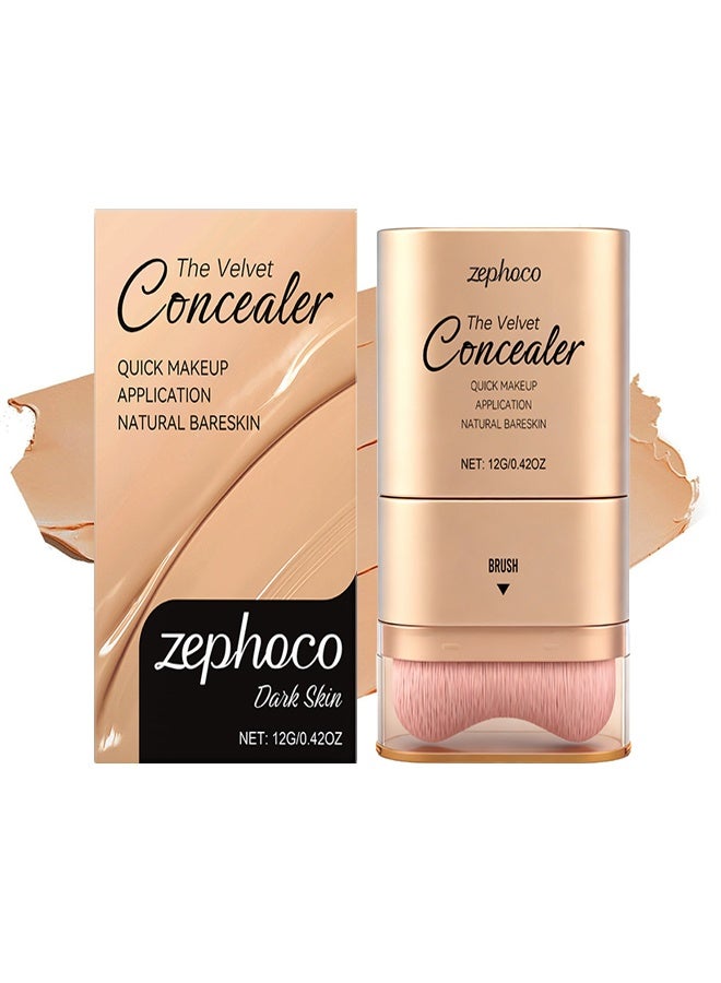 zephoco Concealer,Double-ended Concealer Stick Foundation Stick with Built-in Soft Brush and Natural Finish Concealer Foundation Sticks for Multi-Use Face Makeup (Dark skin) - Image 1