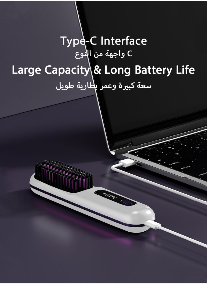Generic - Electric Hair Straightener Brush, Portable Ceramic Ionic Straightening Comb and Curler, LED Display, Fast Heating, 3 Temp Settings & Anti-Scald Head Massager for All Hair Types, White - Image 1