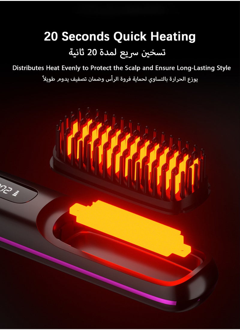 Generic - Electric Hair Straightener Brush, Portable Ceramic Ionic Straightening Comb and Curler, LED Display, Fast Heating, 3 Temp Settings & Anti-Scald Head Massager for All Hair Types, White - Image 1
