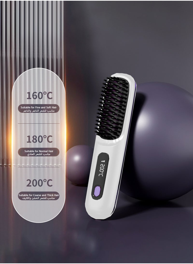 Generic - Electric Hair Straightener Brush, Portable Ceramic Ionic Straightening Comb and Curler, LED Display, Fast Heating, 3 Temp Settings & Anti-Scald Head Massager for All Hair Types, White - Image 1