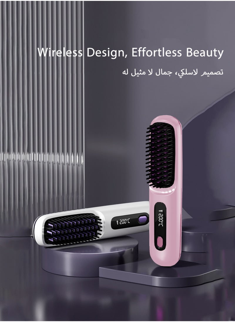 Generic - Electric Hair Straightener Brush, Portable Ceramic Ionic Straightening Comb and Curler, LED Display, Fast Heating, 3 Temp Settings & Anti-Scald Head Massager for All Hair Types, White - Image 1