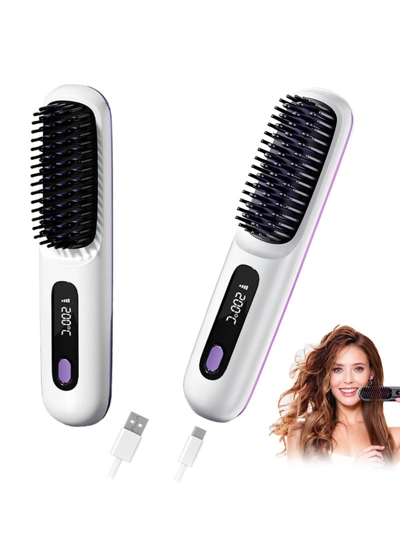 Generic - Electric Hair Straightener Brush, Portable Ceramic Ionic Straightening Comb and Curler, LED Display, Fast Heating, 3 Temp Settings & Anti-Scald Head Massager for All Hair Types, White - Image 1