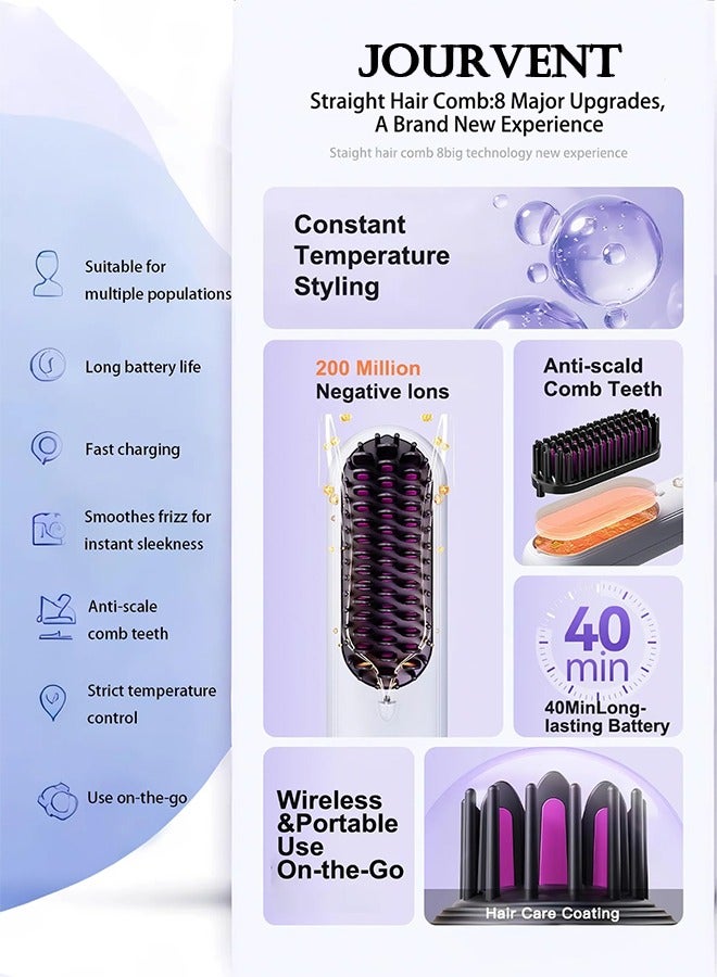 Jourvent Electric Hair Straightener Brush, Portable Ceramic Ionic Straightening Comb and Curler, LED Display, Fast Heating, 3 Temp Settings & Anti-Scald Head Massager for All Hair Types, White - Image 2