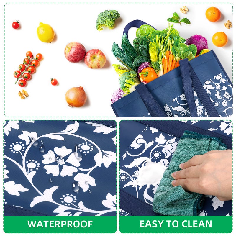 WOWBOX WOWBOX Reusable Grocery Bags Foldable Tote Bags bulk with Reinforced Handles Shopping Bags for Groceries Heavy Duty Large bags Kitchen Reusable Grocery Bags with Waterproof Coating 10-Pack  Blue - Image 3