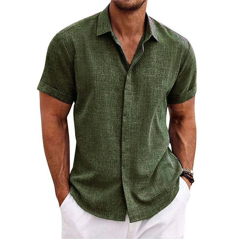 Men'S Linen Short-Sleeved T-Shirt Loose Undershirt Pure Color Short-Sleeved Cotton And Linen Shirt Men'S Beach Large Size Men'S Short-Sleeved Shirt - Image 1