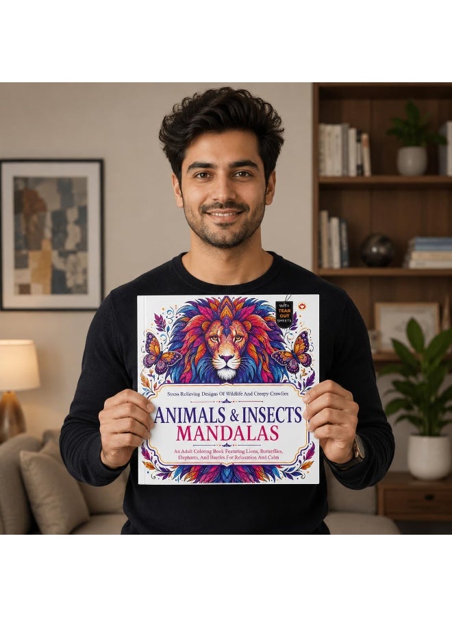 Animals & Insects Mandalas: Adult Coloring Book Featuring Lions, Butterflies, Elephants & Beetles for Relaxation and Stress Relief - Image 3