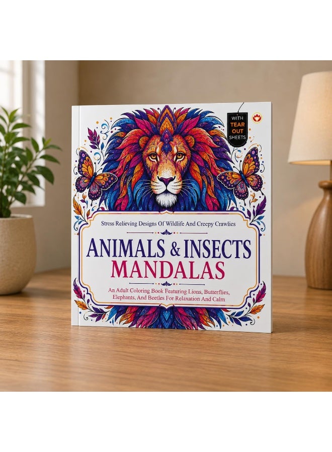 Animals & Insects Mandalas: Adult Coloring Book Featuring Lions, Butterflies, Elephants & Beetles for Relaxation and Stress Relief - Image 2