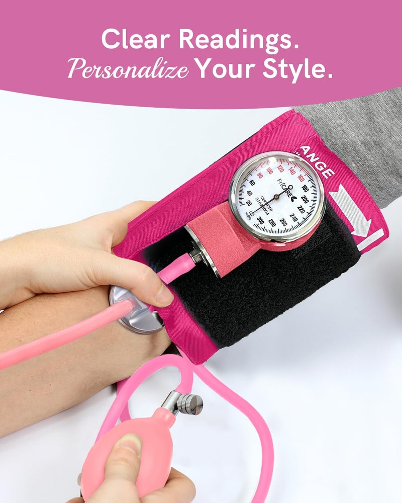 FriCARE Pink Manual Blood Pressure Cuff for Nursing Students - Professional Sphygmomanometer for Doctor's Office - Durable Nylon Cuff for BP Monitoring, Carrying Case Included, Universal Adult Size - Image 4