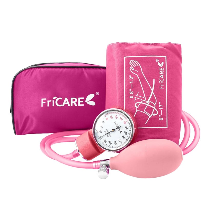 FriCARE Pink Manual Blood Pressure Cuff for Nursing Students - Professional Sphygmomanometer for Doctor's Office - Durable Nylon Cuff for BP Monitoring, Carrying Case Included, Universal Adult Size - Image 1