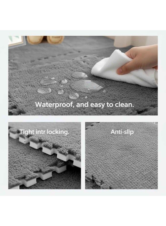12pcs,Thickened 0.6-inch Interlocking Foam Floor Tiles,Soft Fluffy Shaggy Play Mat for Kids & Babies, Non-Slip, Waterproof, Easy to Clean Floor Rug for Living Room, Bedroom, Playroom - Image 4