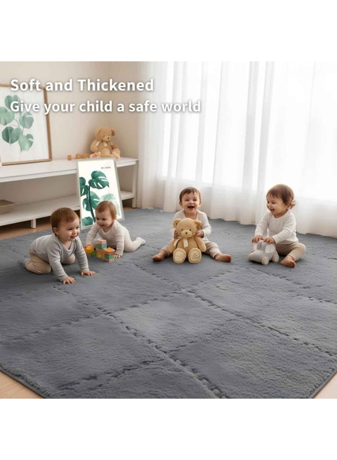 12pcs,Thickened 0.6-inch Interlocking Foam Floor Tiles,Soft Fluffy Shaggy Play Mat for Kids & Babies, Non-Slip, Waterproof, Easy to Clean Floor Rug for Living Room, Bedroom, Playroom - Image 2