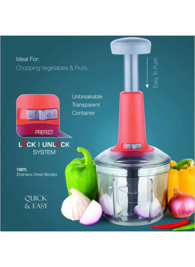 CLASSYTOUCH Manual Vegetable Chopper – One-Hand Push Cutter & Food Processor with 3 Blades, 650ml Chop, Blend, Spin & Dry Onion, Tomato, Chili, Carrot, Fruits, Spices, Boneless Meat & More – No Electricity Needed. - Image 2
