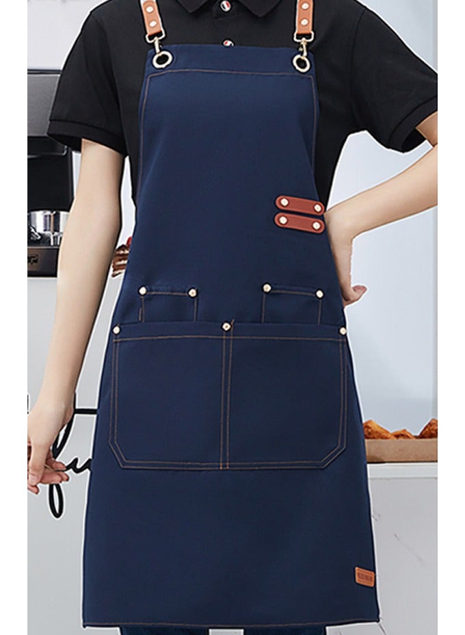Loquat Adjustable Double Shoulder Chef Apron Waterproof and Oilproof Kitchen Apron Blue Color 