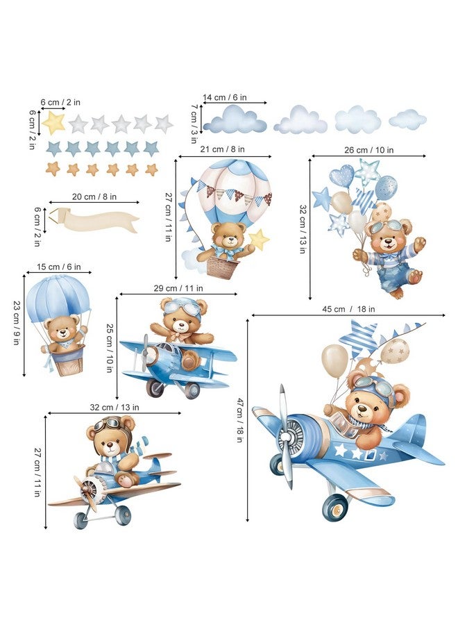 wondever Airplane Animals Bears Wall Stickers Hot Air Balloon Bears Cloud Peel and Stick Wall Art Decals for Baby Nursery Kids Bedroom Toddler Room - Image 4
