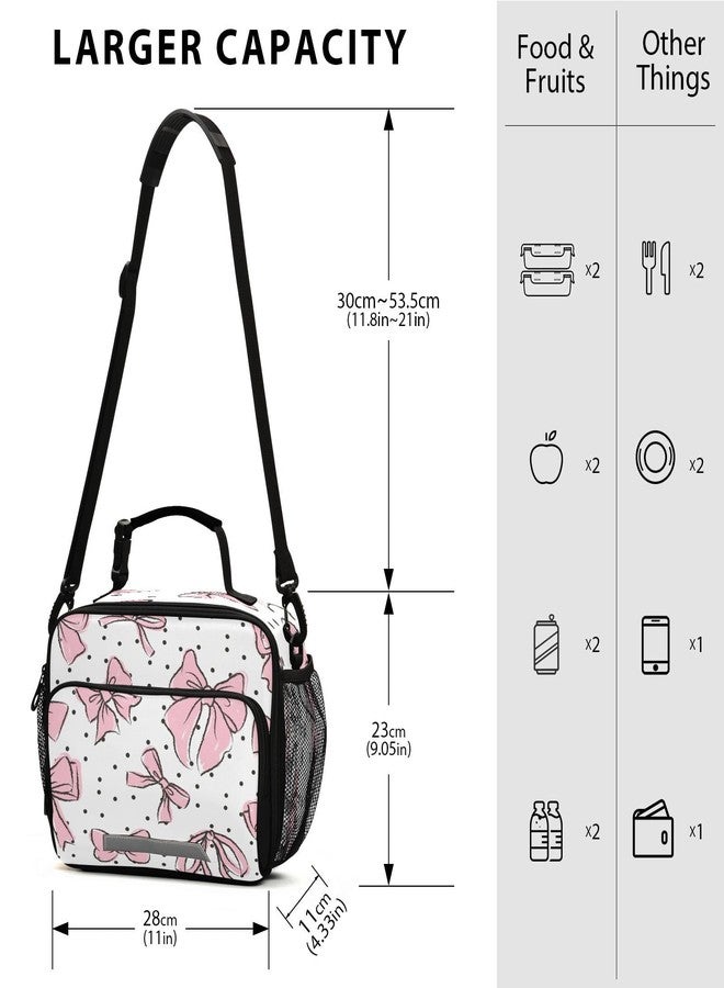KEEPREAL Bow Pink Lunch Bags for Men and Women, Shoulder Strap Lunch Box Waterproof Insulated Cooler Totes with Leakproof Lining - Image 3
