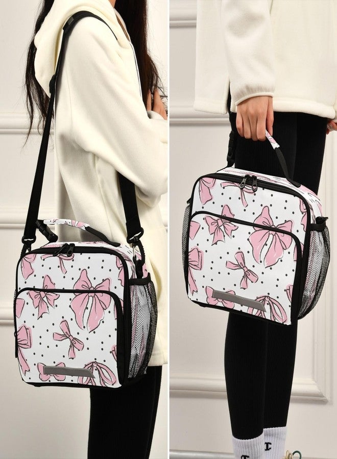 KEEPREAL Bow Pink Lunch Bags for Men and Women, Shoulder Strap Lunch Box Waterproof Insulated Cooler Totes with Leakproof Lining - Image 5