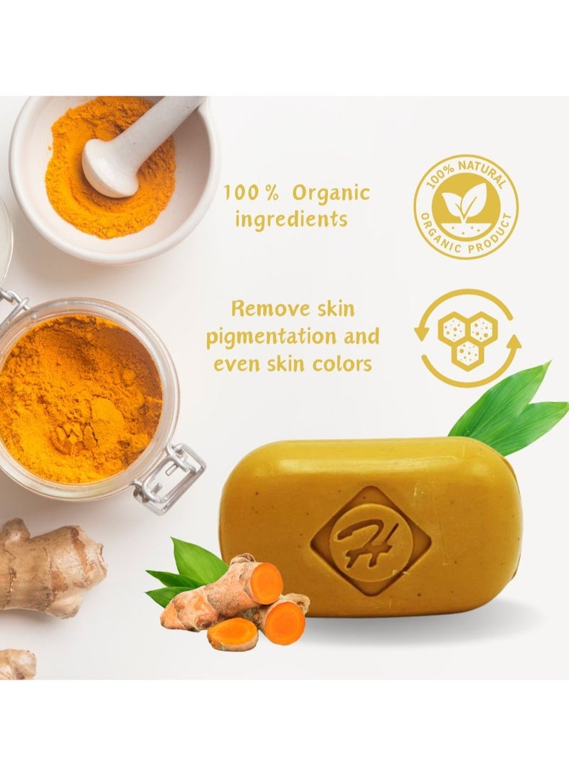 Kunooz H Natural Turmeric Soap from Kunuz H - Skin Lightening and Unifying, Deep Cleansing, Pigmentation Removal, Acne Treatment, Moisturizing and Softening, Face and Body Soap with Turmeric Extract, Natural Exfoliating and Radiant Soap, Suitable for Sensitive and Oily Skin, Fragrance-Free Soap for Superior Skin Care 100g  - Image 2