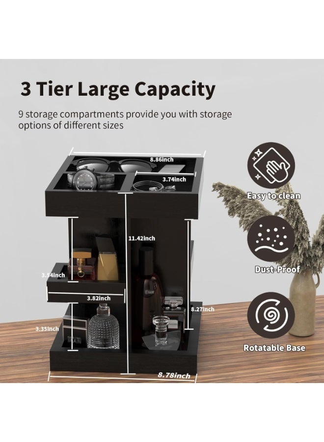 LBMT حوامل عرض خشبية مكونة من 3 طبقات،حامل عرض عطور ومنظم مع دوران 360 درجة للمكتب والطاولة الليلية، رف عطور خشبي بسعة كبيرة مع منظم دوار/مكتب/طاولة ليلية، هدايا للرجال/النساء (أسود) - Image 2