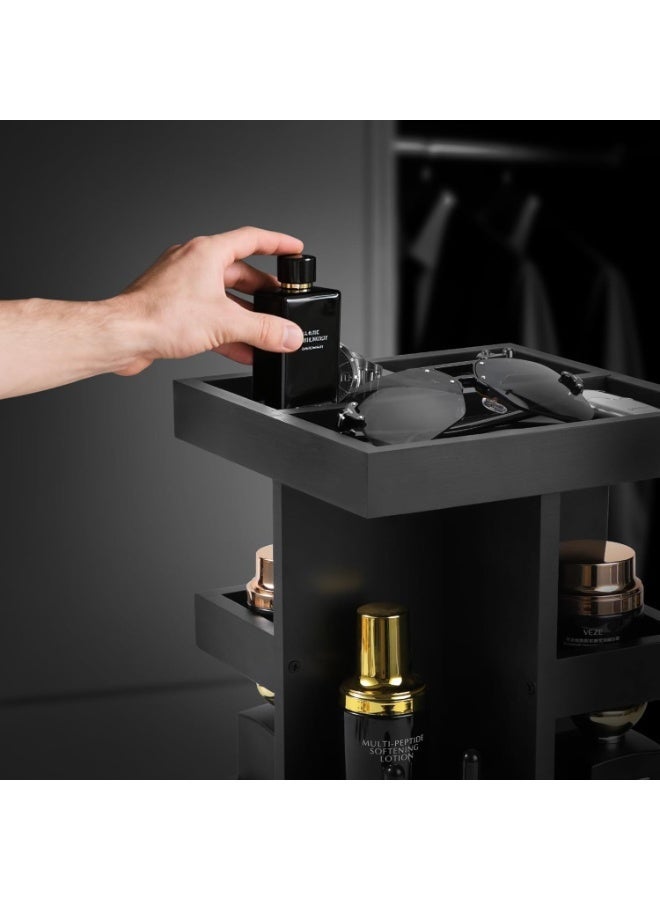 LBMT حوامل عرض خشبية مكونة من 3 طبقات،حامل عرض عطور ومنظم مع دوران 360 درجة للمكتب والطاولة الليلية، رف عطور خشبي بسعة كبيرة مع منظم دوار/مكتب/طاولة ليلية، هدايا للرجال/النساء (أسود) - Image 5