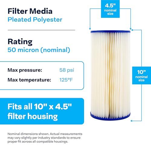 SpiroPure SP-R50-BB 10x4.5 50 Micron Pleated Polyester Sediment Water Filter Cartridge SPC-45-1050 R50-BB 155053-43 R50-BBSA (Case of 8) - Image 3