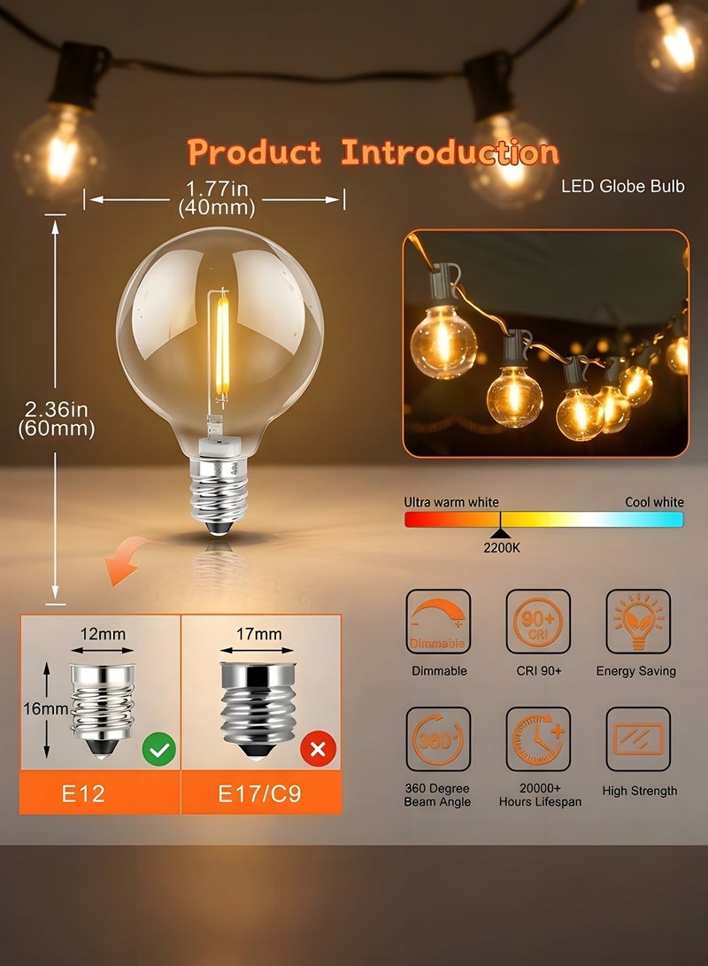 Beauenty Outdoor String Lights 50 Feet G40 Globe LED Patio Lights with 25 Bulbs,2700K Bright LED Patio String Lights, Waterproof Hanging Light Strings for Wedding Patio Indoor Outdoor Party Garden - Image 2