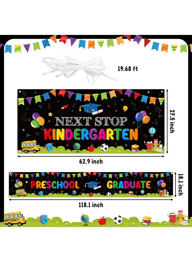 WATINC Preschool Graduation Backdrop Banner - 2pcs Next Stop Kindergarten Extra Large Congrats Grad Background Decor, Pre-K School Celebration Graduate Party Photography Supplies Wall Decoration - Image 2