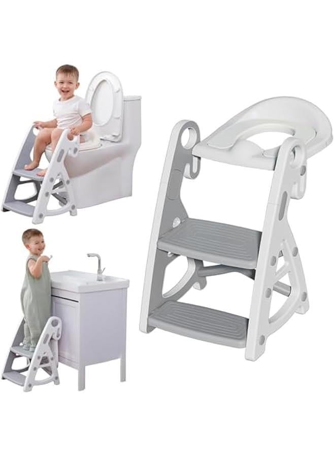 جونيس Toddler Potty Training Seat with Step Stool Ladder, Height Adjustable Toddler Toilet Training Seat Chair with Soft Cushion,Non-Slip Splash Guard Foldable Potty Seat for Boys Girls with Handles - Image 1
