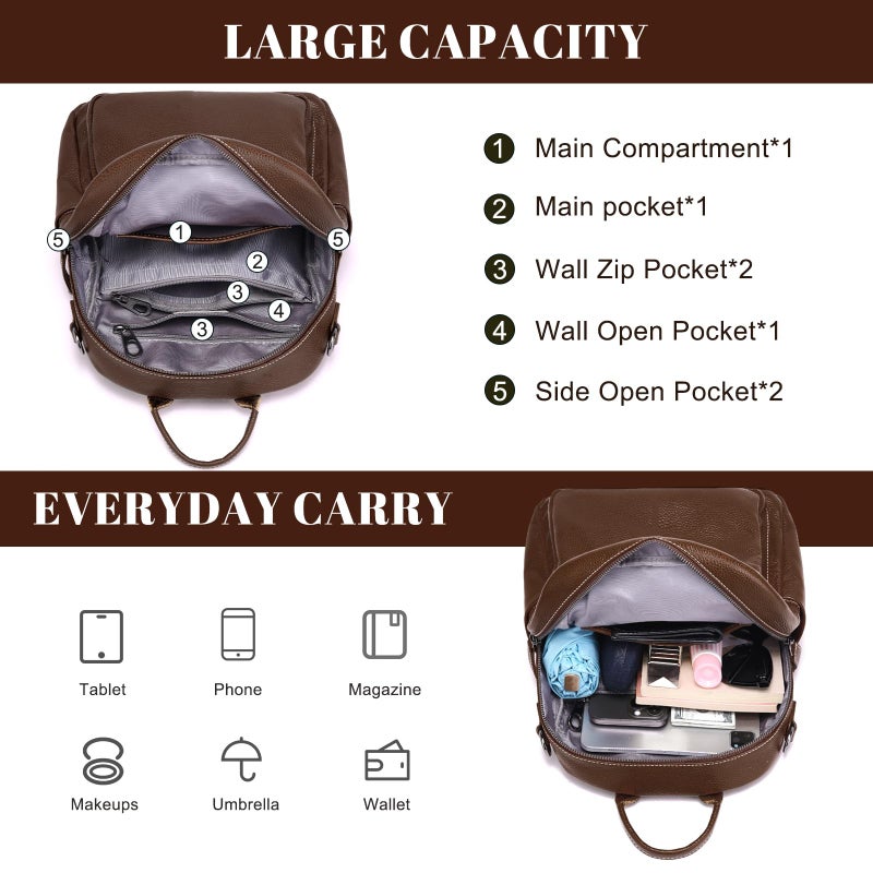 BOYATU Genuine Leather Backpack Purse for Women: Anti Theft Convertible Soft Backpacks - Elegant Womens Travel Backpack (05 Medium-Ebony Brown) - Image 4