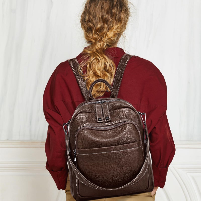 BOYATU Genuine Leather Backpack Purse for Women: Anti Theft Convertible Soft Backpacks - Elegant Womens Travel Backpack (05 Medium-Ebony Brown) - Image 2