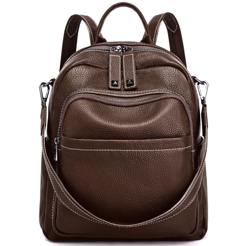 BOYATU Genuine Leather Backpack Purse for Women: Anti Theft Convertible Soft Backpacks - Elegant Womens Travel Backpack (05 Medium-Ebony Brown) - Image 1