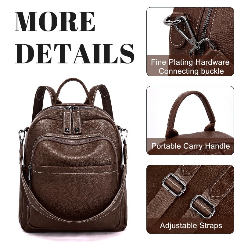 BOYATU Genuine Leather Backpack Purse for Women: Anti Theft Convertible Soft Backpacks - Elegant Womens Travel Backpack (05 Medium-Ebony Brown) - Image 3